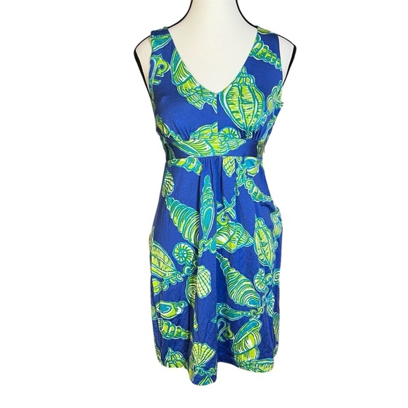 Lilly Pulitzer Dresses & Skirts - Lilly Pulitzer Patty Silk Blend Sleeveless Dress Blue Green Seashells Women’s XS